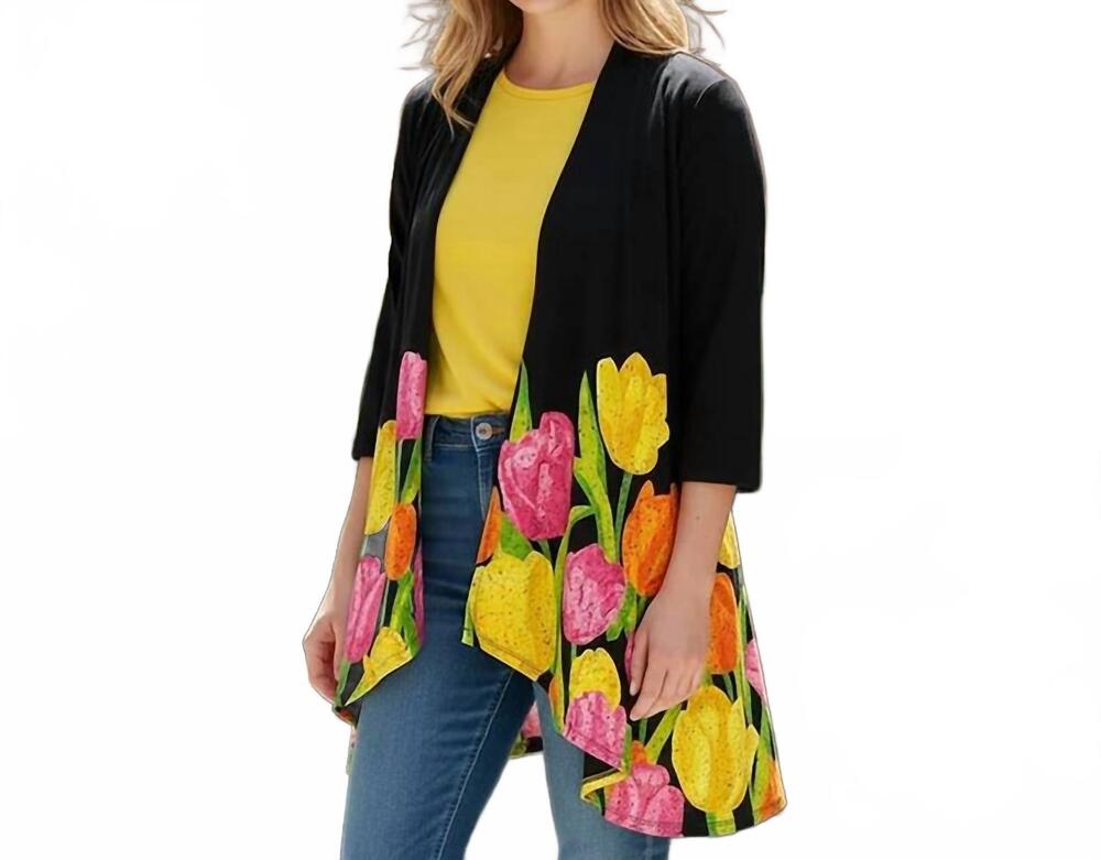 NEW MCCC SPORTSWEAR field of tulips kimono in black